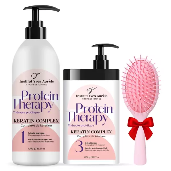 IŠSKIRTINIO DYDŽIO PROTEINŲ TERAPIJOS RINKINYS (2x1000g) + DOVANA (plaukų šepetys)